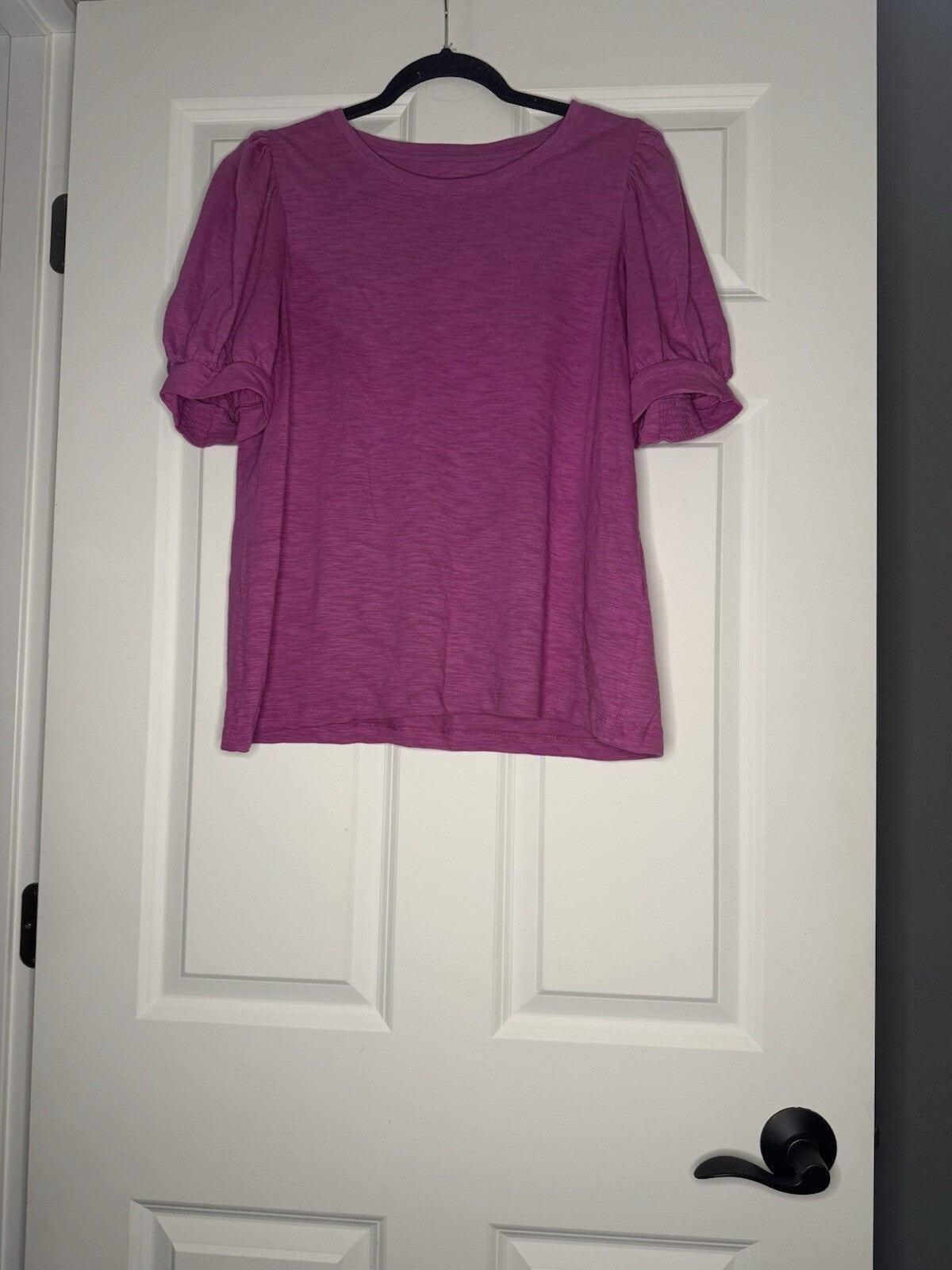 Chicos Short Poofy Sleeve Blouse Pink Heathered Size 2