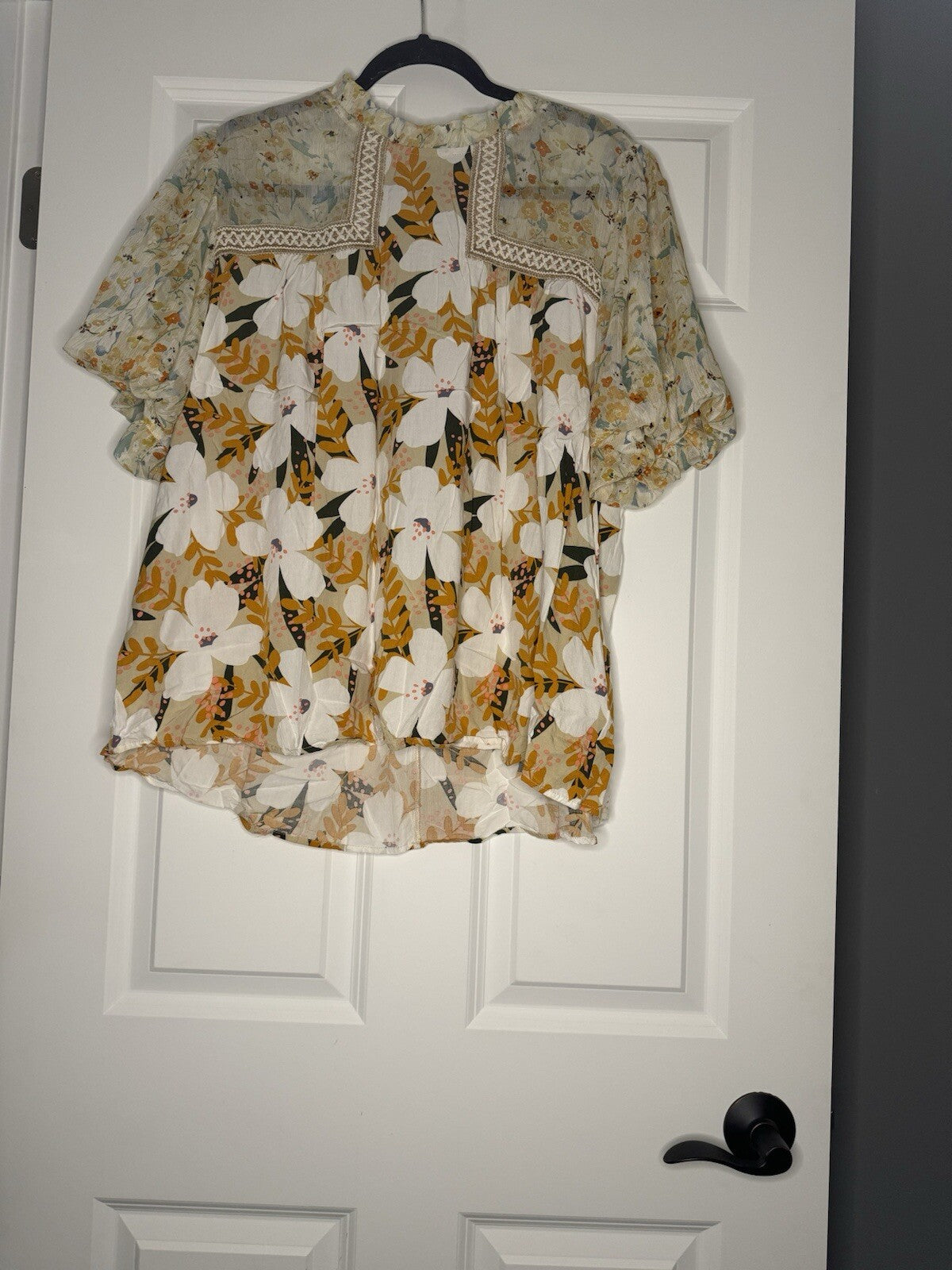 Jodifl 1x Short Sleeve Blouse Brown Mustard White Black Green Multi Floral
