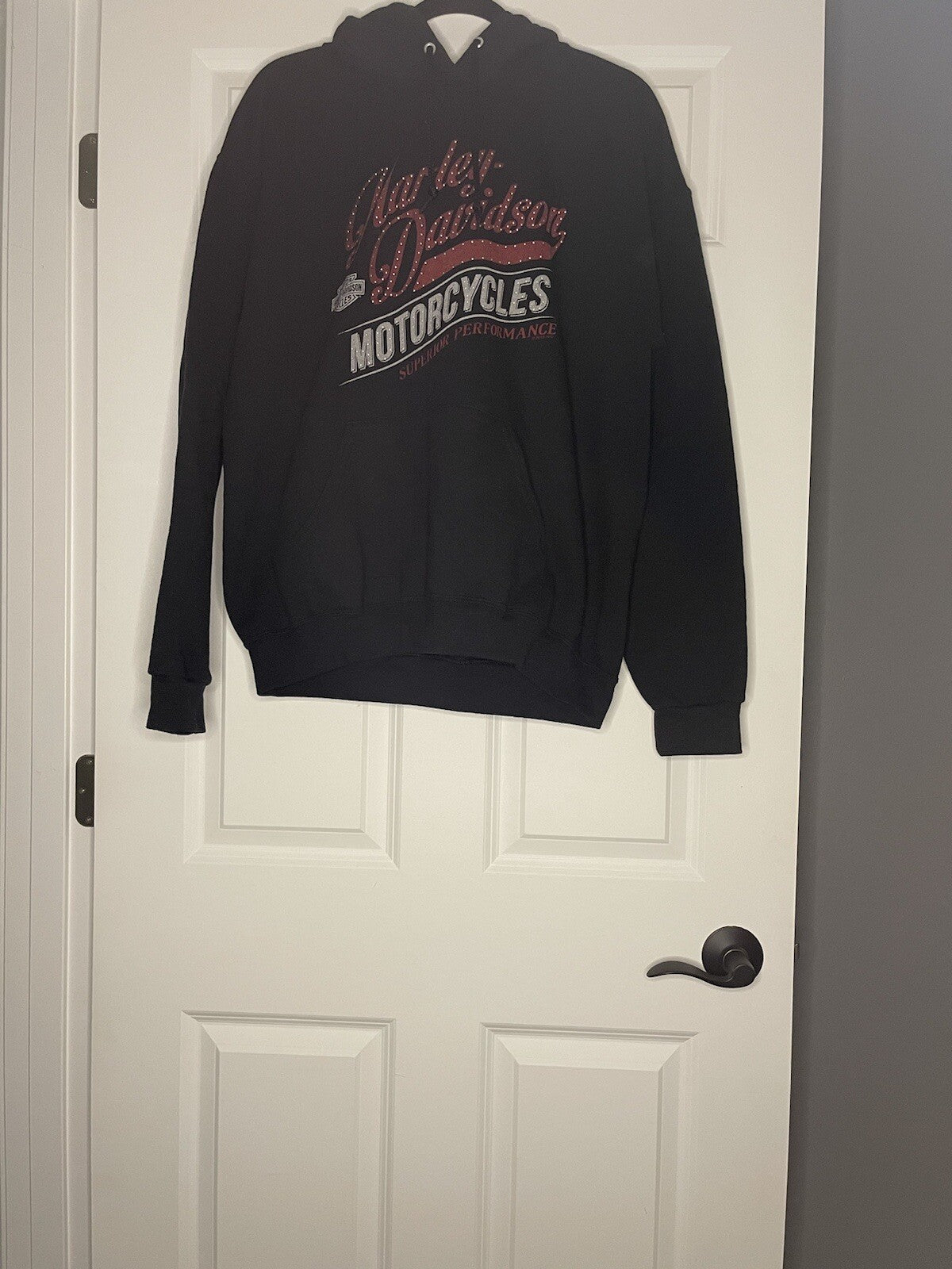 Harley Davidson Hooded Sweatshirt Women Large Black Red White Rhinestones Mcgrat