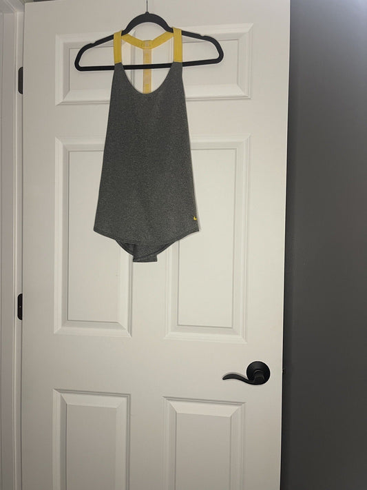 Nike Dri Fit Small Tank Top Heathered Gray With Yellow Strap 
