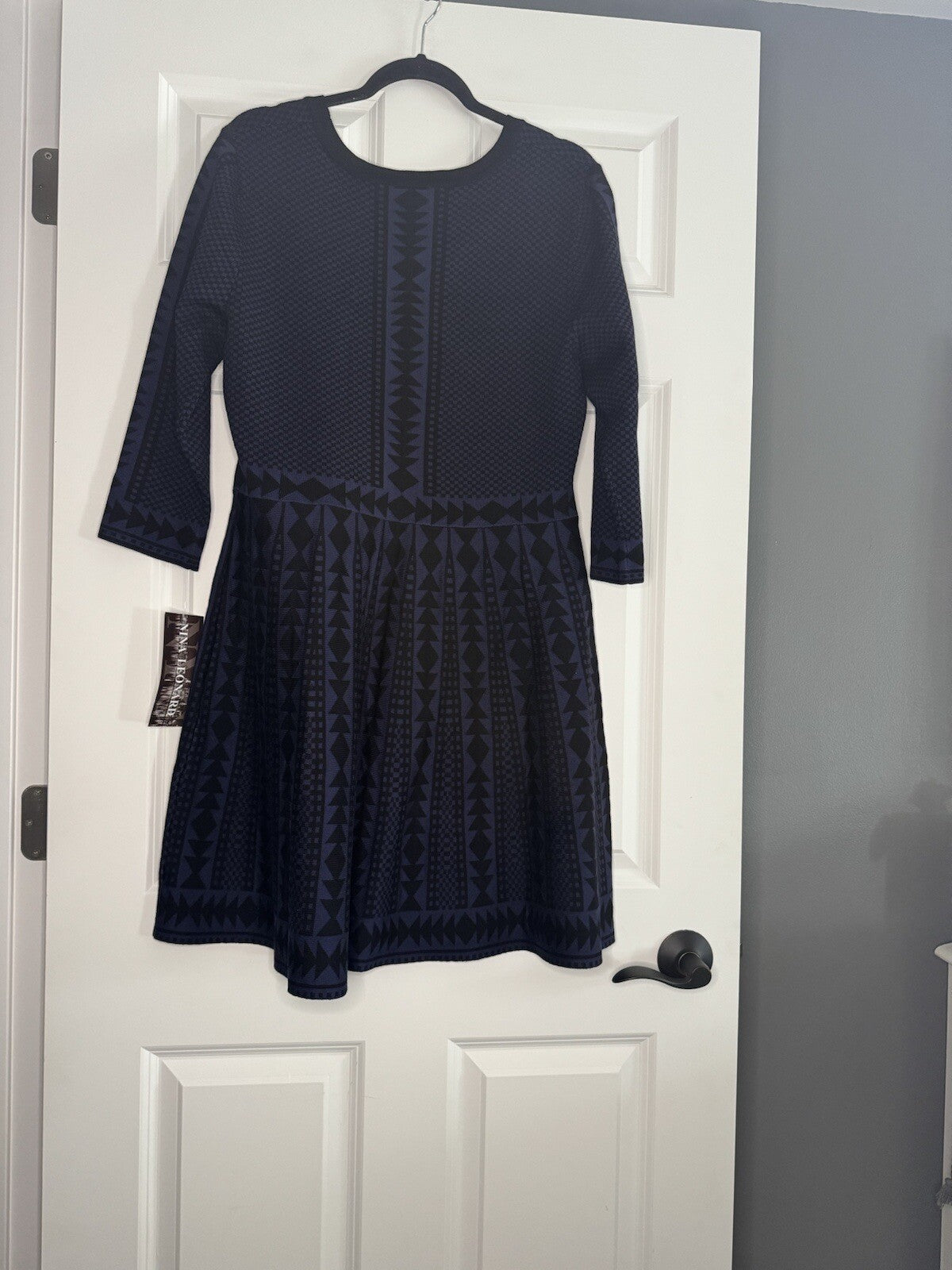 Nina Leonard Sweater Dress Black Blue Violet Printed Xl Nwt