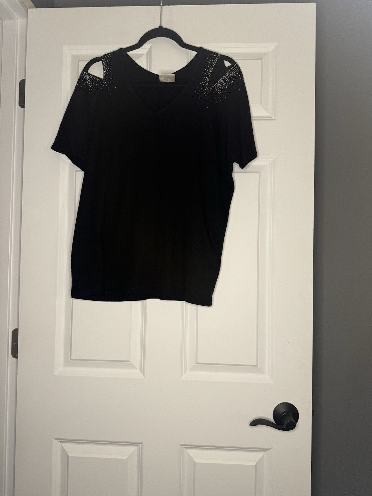 Vocal USA Short Sleeve Blouse Black Xl Cut Out Shoulders W Multicolor Beading