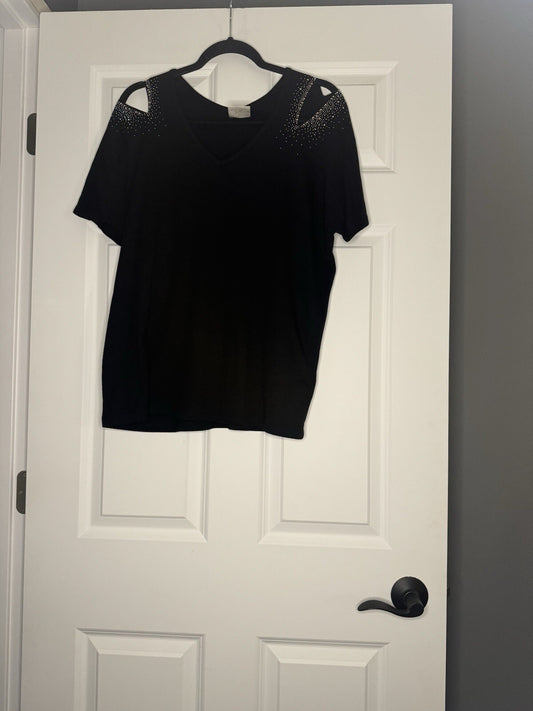 Vocal USA Short Sleeve Blouse Black Xl Cut Out Shoulders W Multicolor Beading