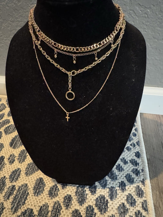 Unbranded Necklace 4 Layered Gold With Cross 