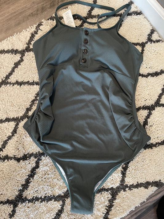 Summer Mae One Piece Swimsuit Large Ribbed Green Nwt 