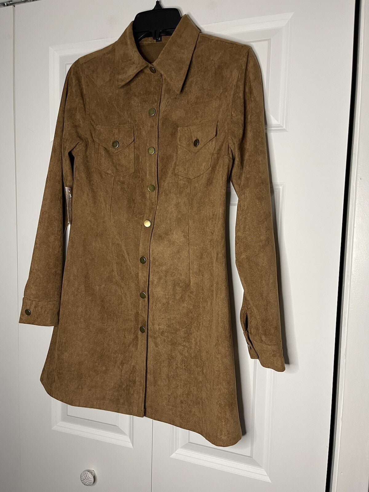 Personal privilege button down dress medium brown NWT