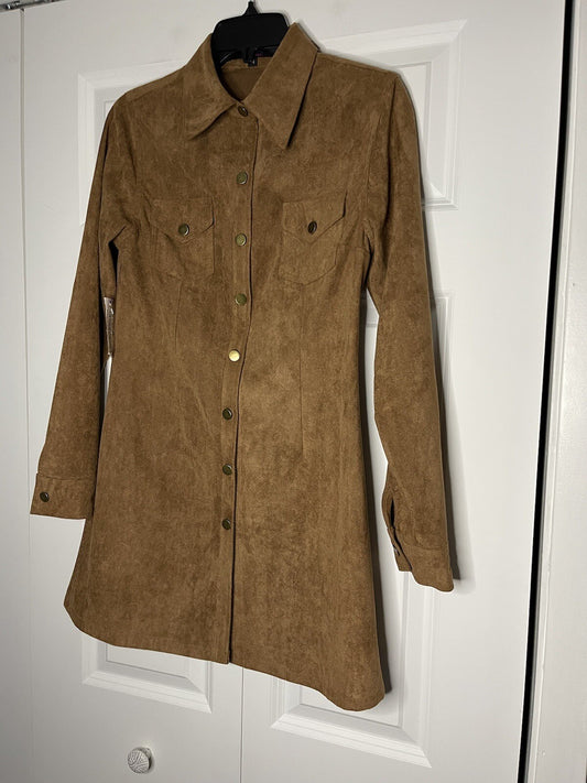 Personal privilege button down dress medium brown NWT