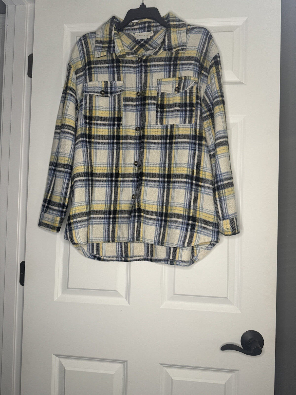 Ninexus S/m Button Up Shacket Blue Yellow Cream Small/medium