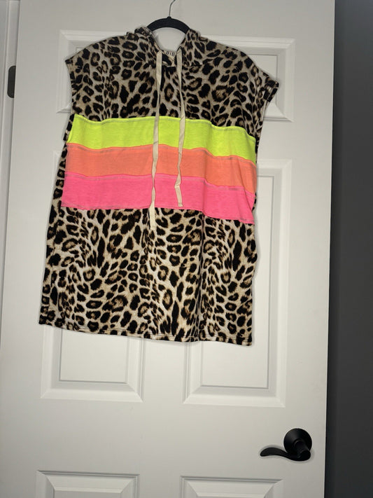 Bibi Xl Hooded Sleeveless Sweatshirt Neon Yellow Pink Orange W Black Brown Anima