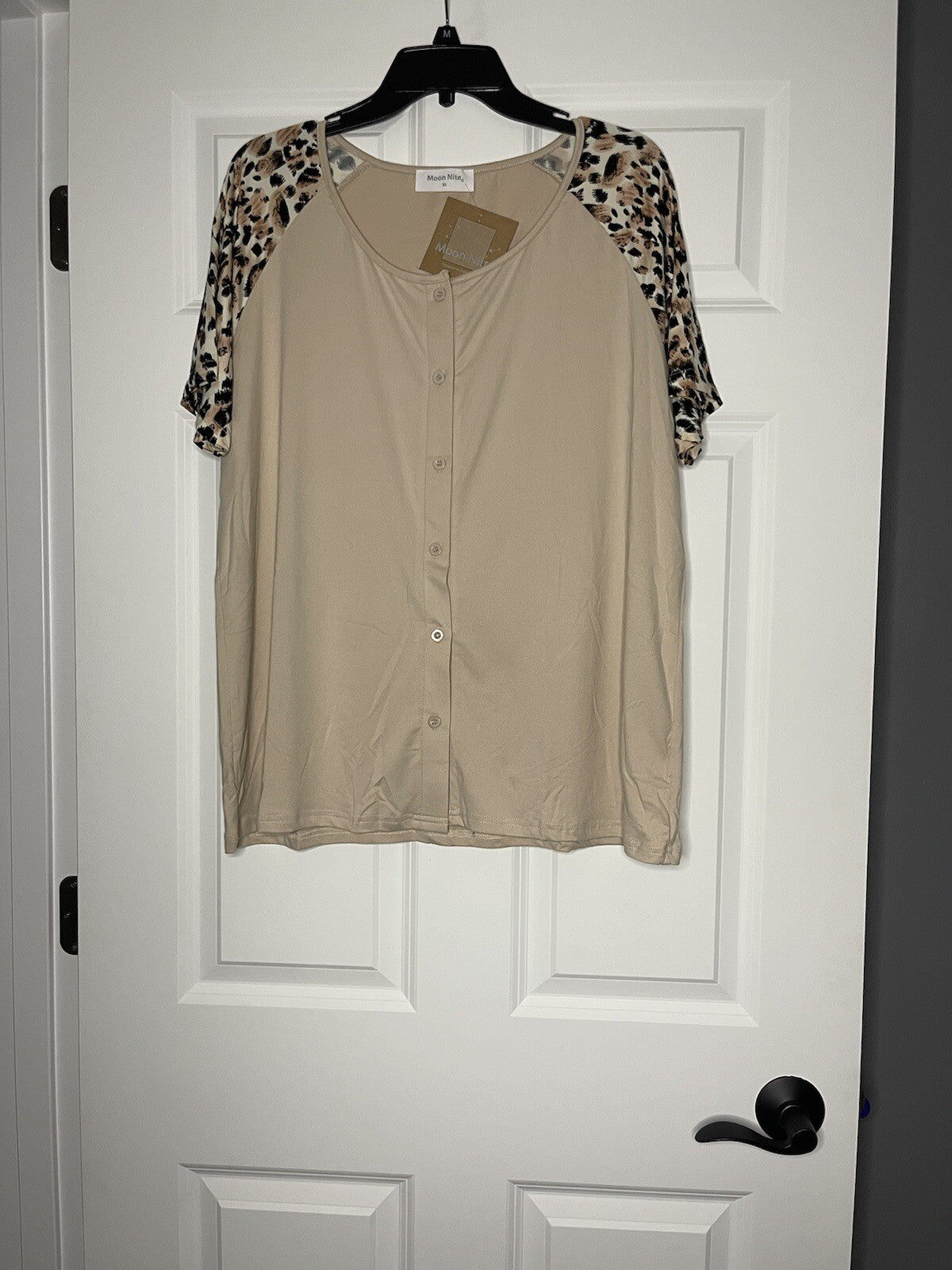 Moon Nite 2 piece pajamas xl beige with black white brown animal print NWT