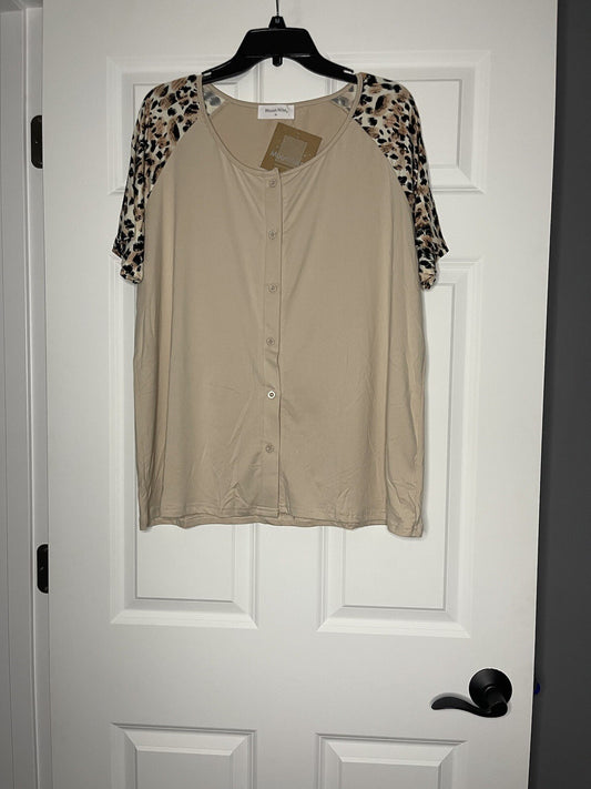 Moon Nite 2 piece pajamas xl beige with black white brown animal print NWT
