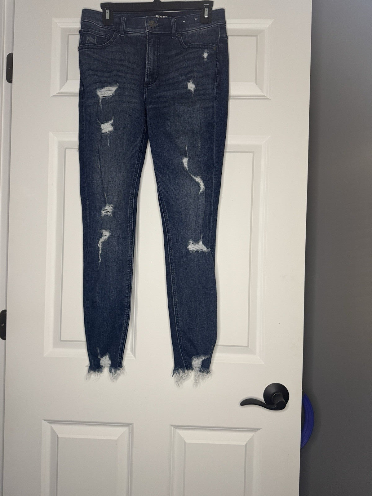 Express Denim Perfect Ankle High Rise 6 Regular Distressed Blue