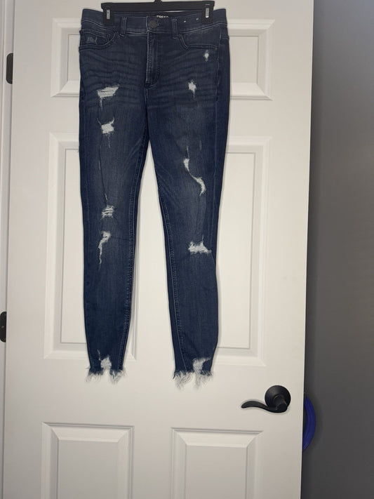 Express Denim Perfect Ankle High Rise 6 Regular Distressed Blue