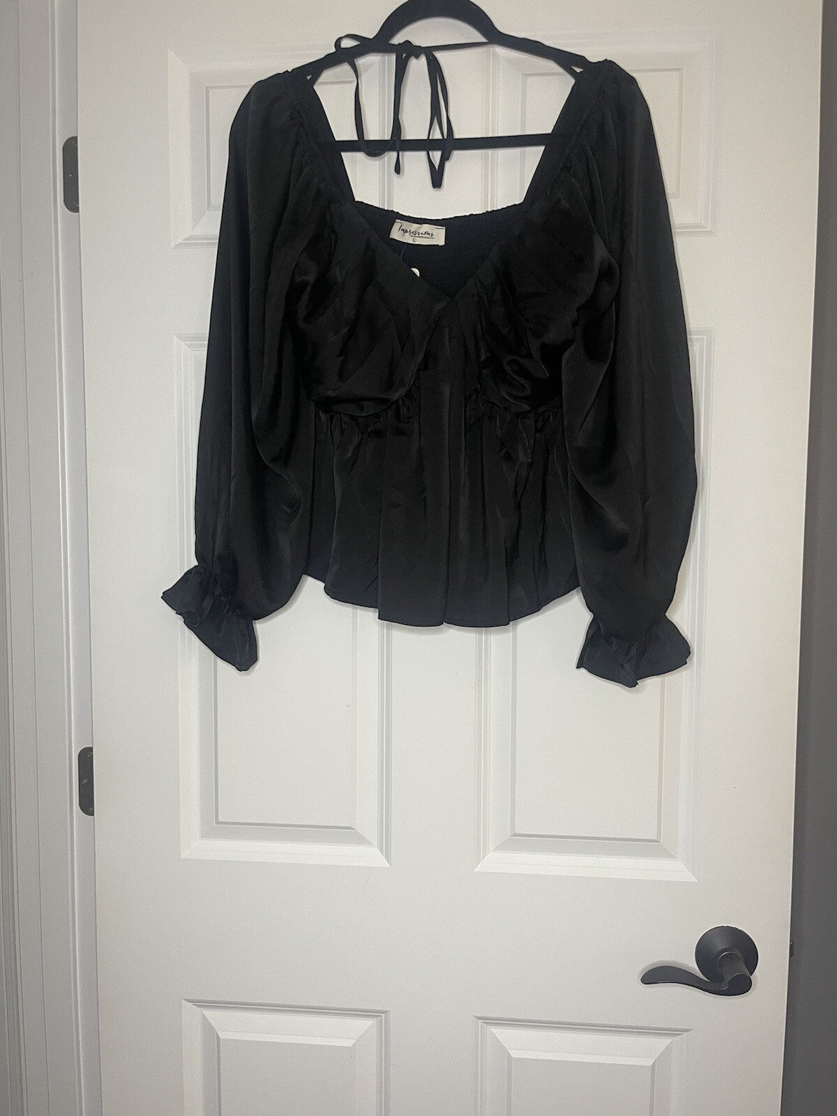 Impressions Large Blouse Black With Tie Back New With Tags