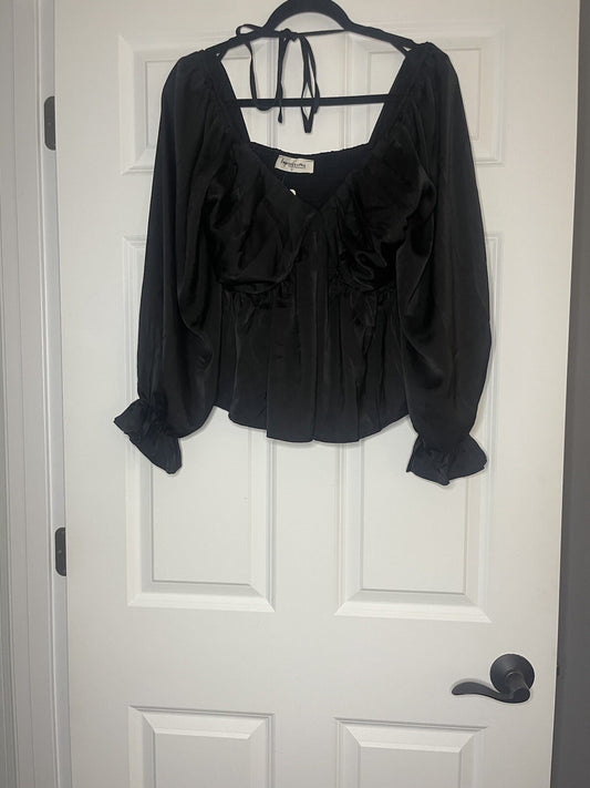 Impressions Large Blouse Black With Tie Back New With Tags
