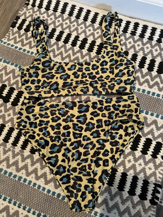 SHEIN 2 Piece Bikini Small Green W Blue And Black Animal Print 