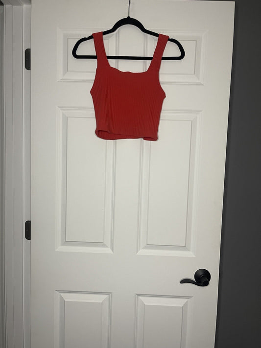 American sleeveless cropped tank top small ribbed red 