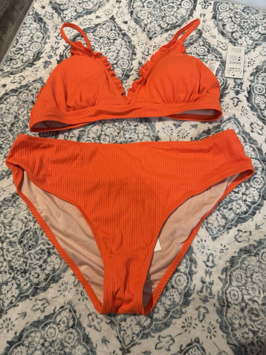 Cupshe 2 Pc Bikini Top Large Bottom Xl Ribbed Reddish Orange NWT 