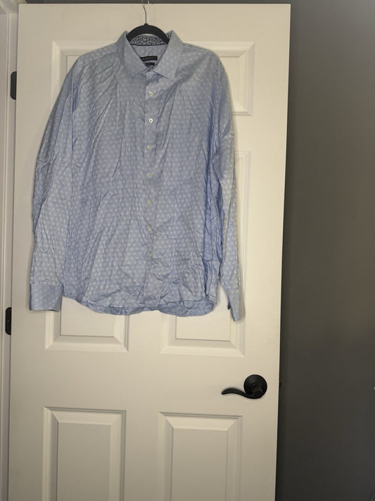 Bugatchi Shaped Fit Long Sleeve Button Up Xxl Blue Printed 