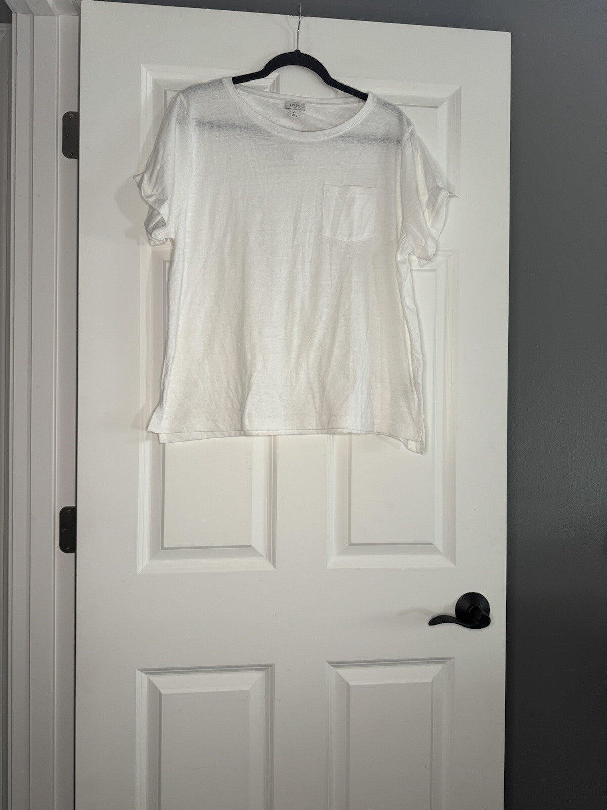 J Crew Short Sleeve Blouse Xl White T Shirt W Pocket Nwt 