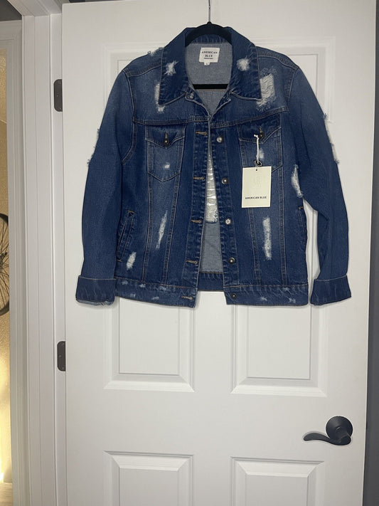 American blue distressed jean jacket large NWT