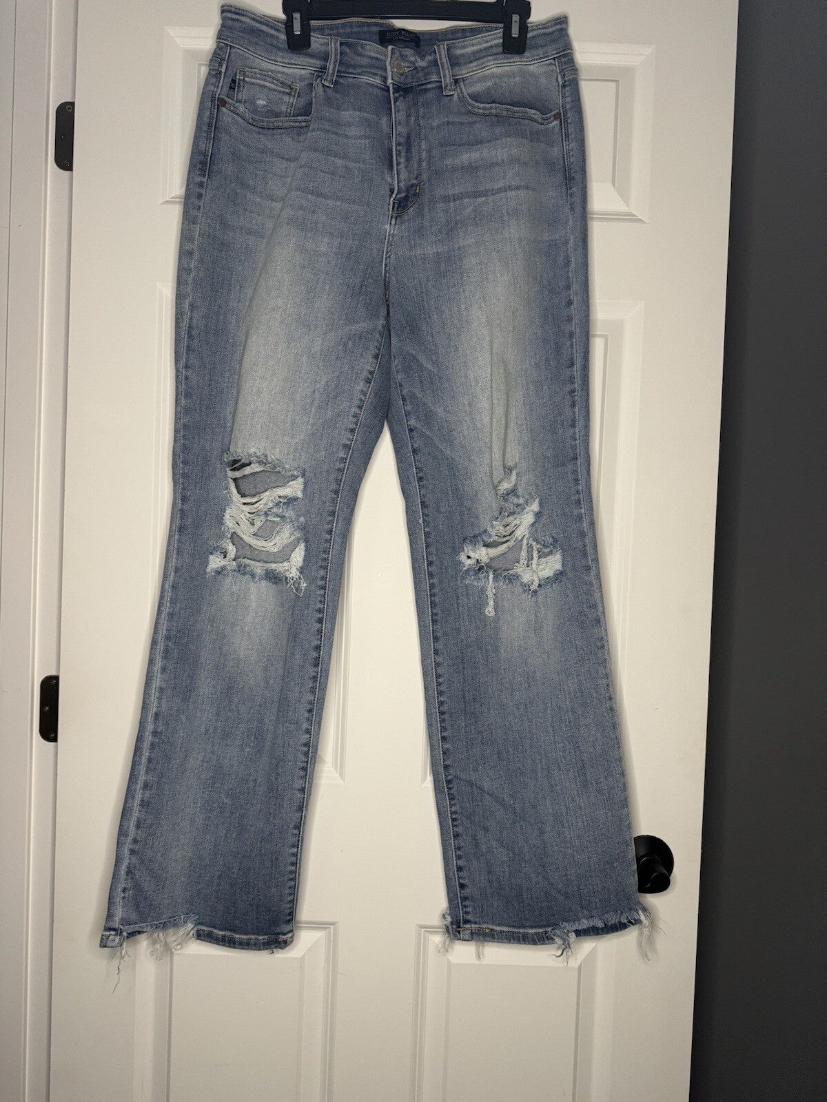 Judy Blue Straight Fit Jeans 14w Light Wash Distressed 