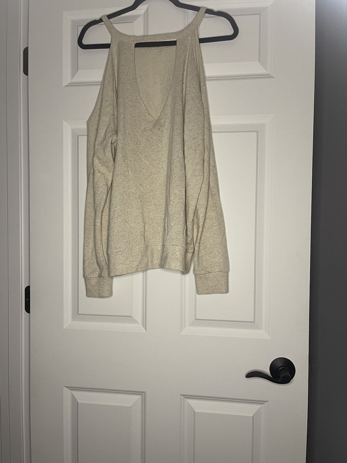 Lucky Brand Sweater Cut Out Shoulders Large Beige Distressed W Multi Floral