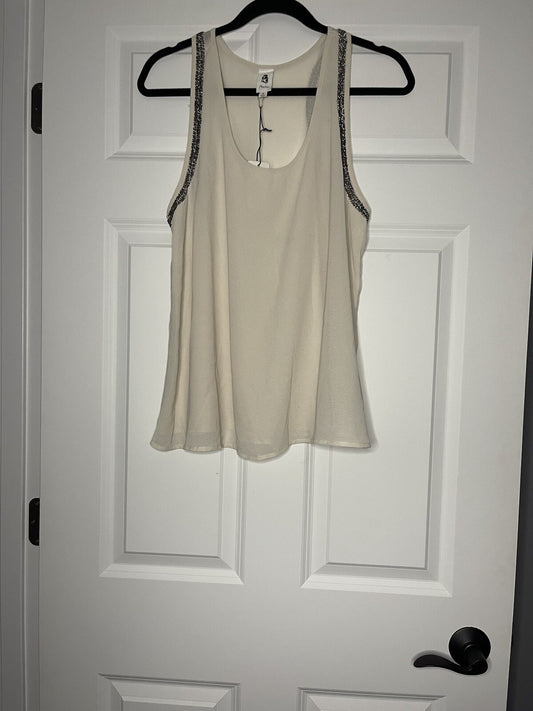 Flawless medium sleeveleee blouse cream with beading down sleeves nwt 