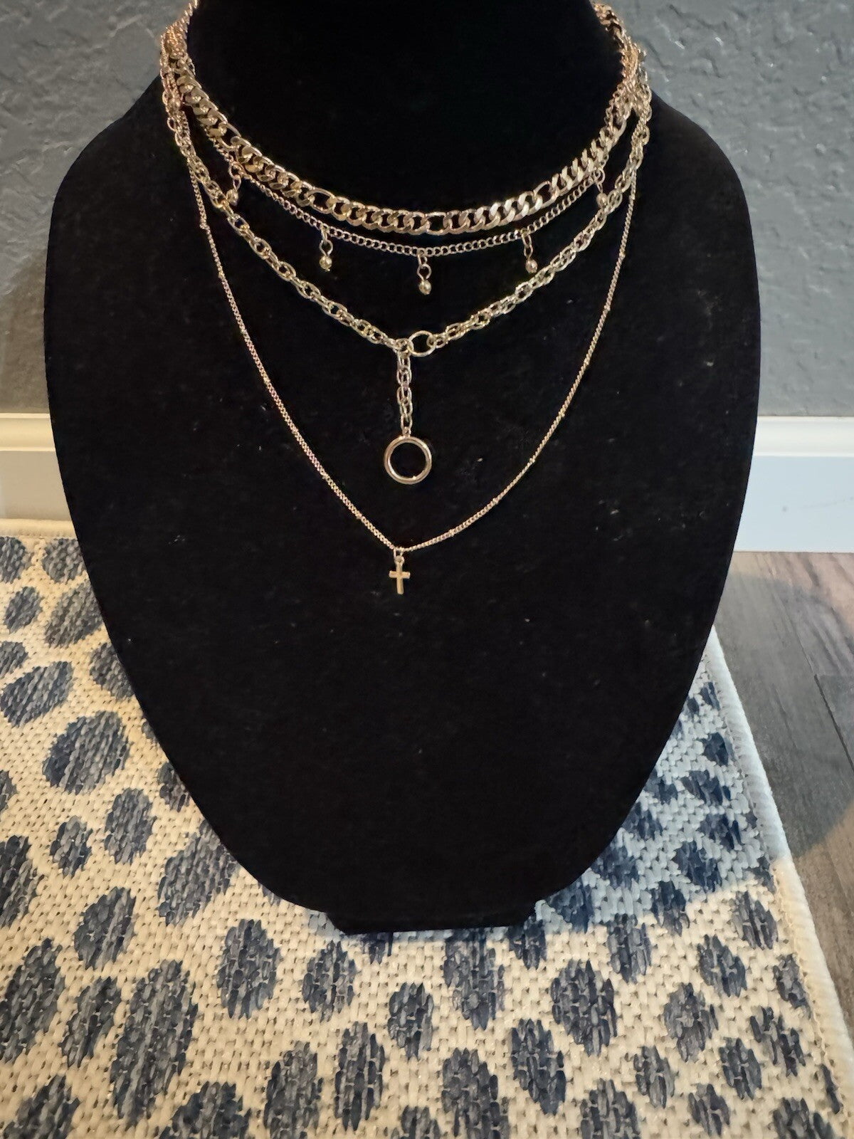 Unbranded Necklace 4 Layered Gold With Cross 