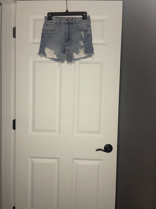 American Eagle Super Stretch Curvy Hi Rise Shortie Shorts Distressed 0
