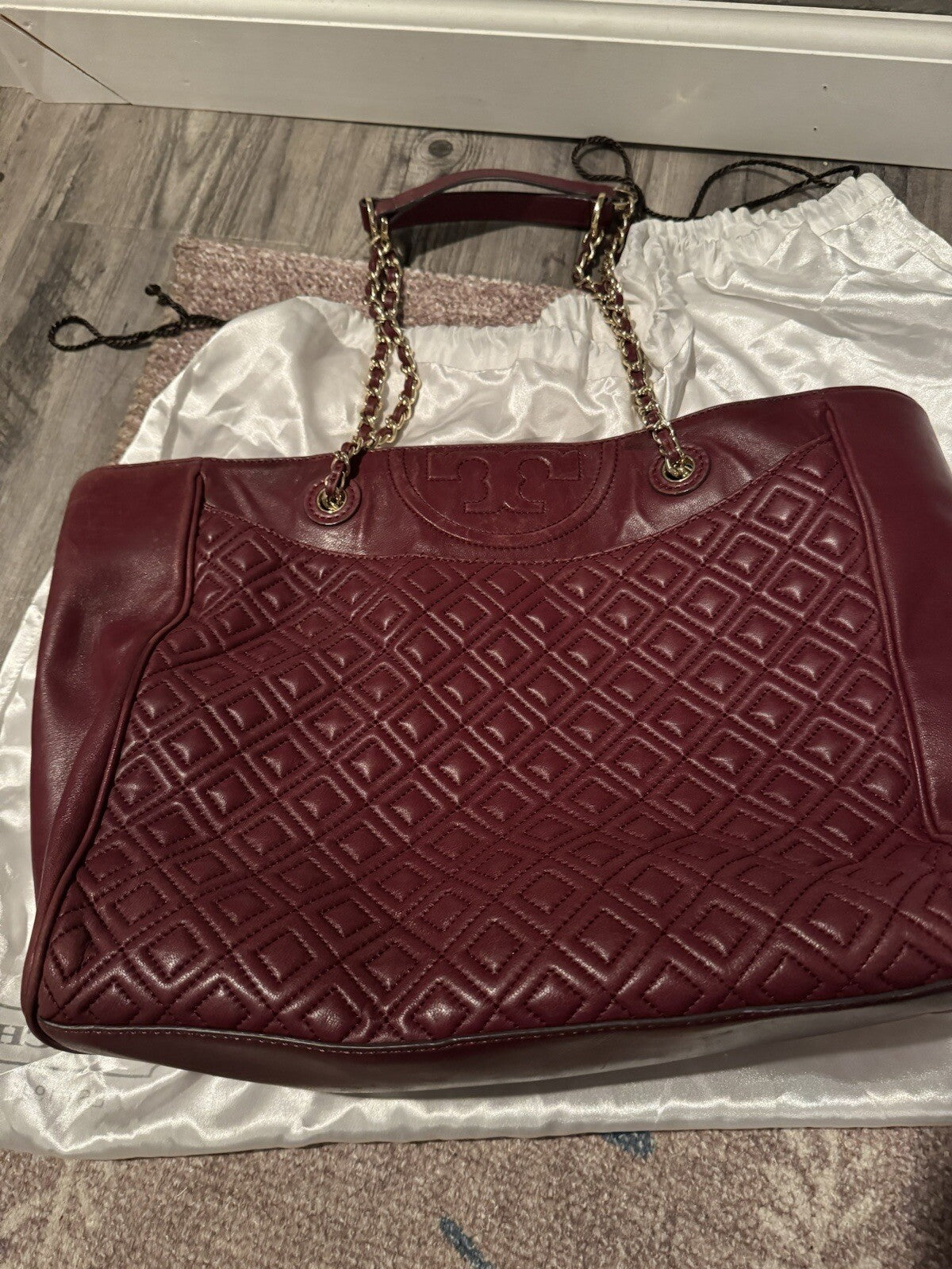 Tory Burch Shoulder Tote With Wallet Maroon Print 