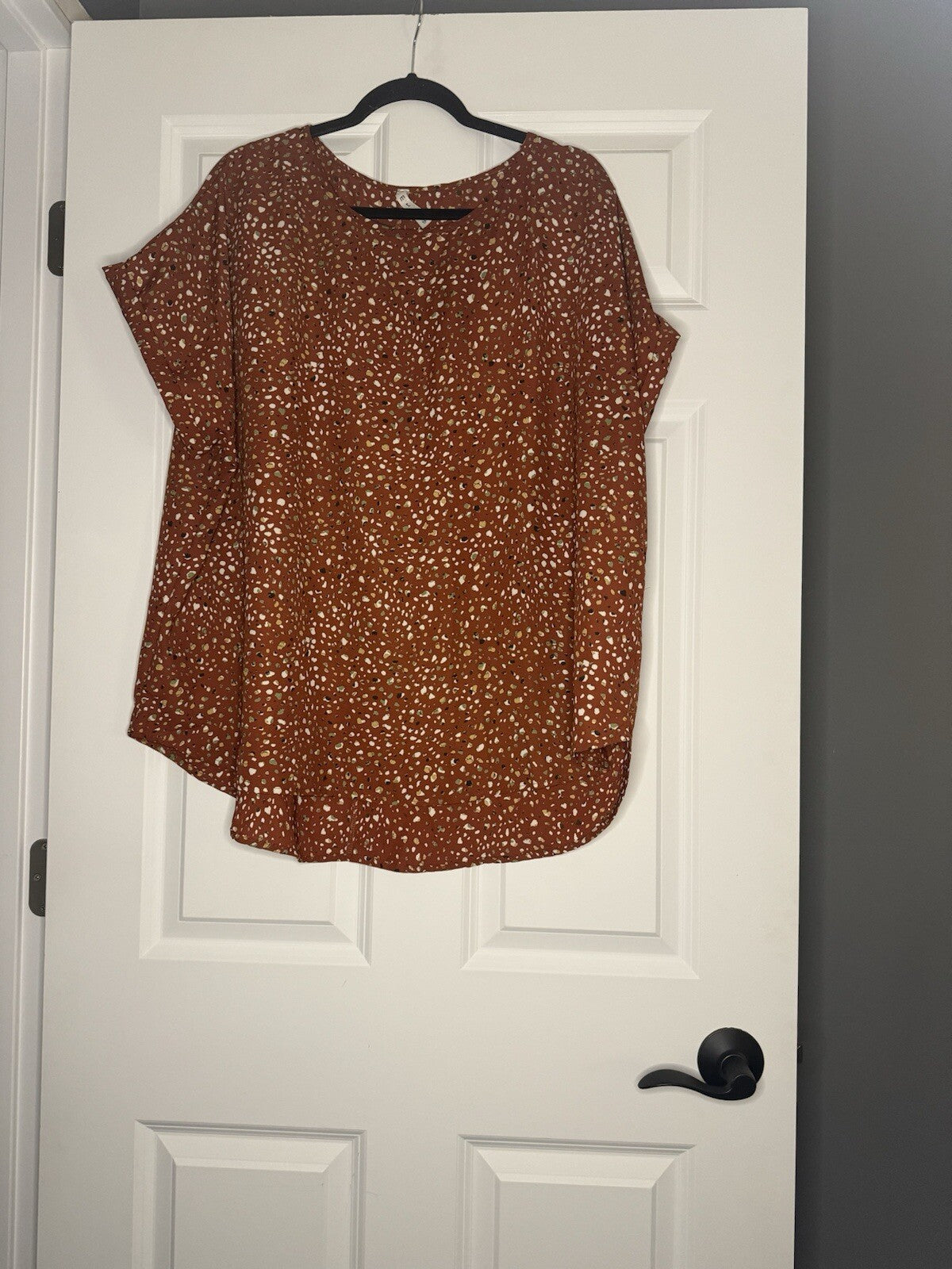 Mts Short Sleeve Blouse 1x Burnt Red With Multicolor Print 