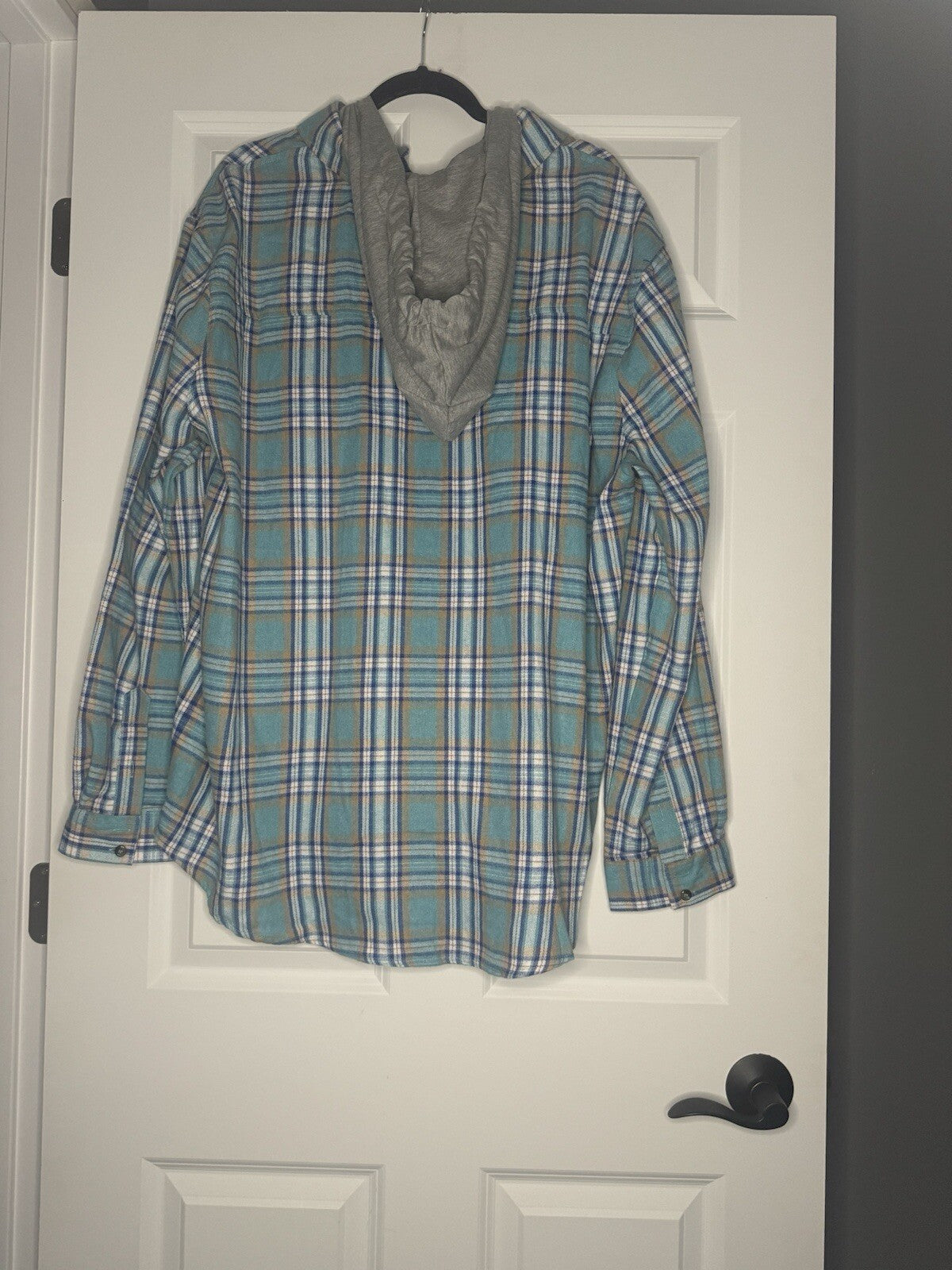 Ps Kate Button Up Blouse W Detach Hood 2x Teal Brown Blue White 