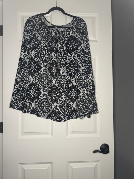 Envy Boutique Unbranded Long Sleeve Blouse Black W White Print Xl Nwt 