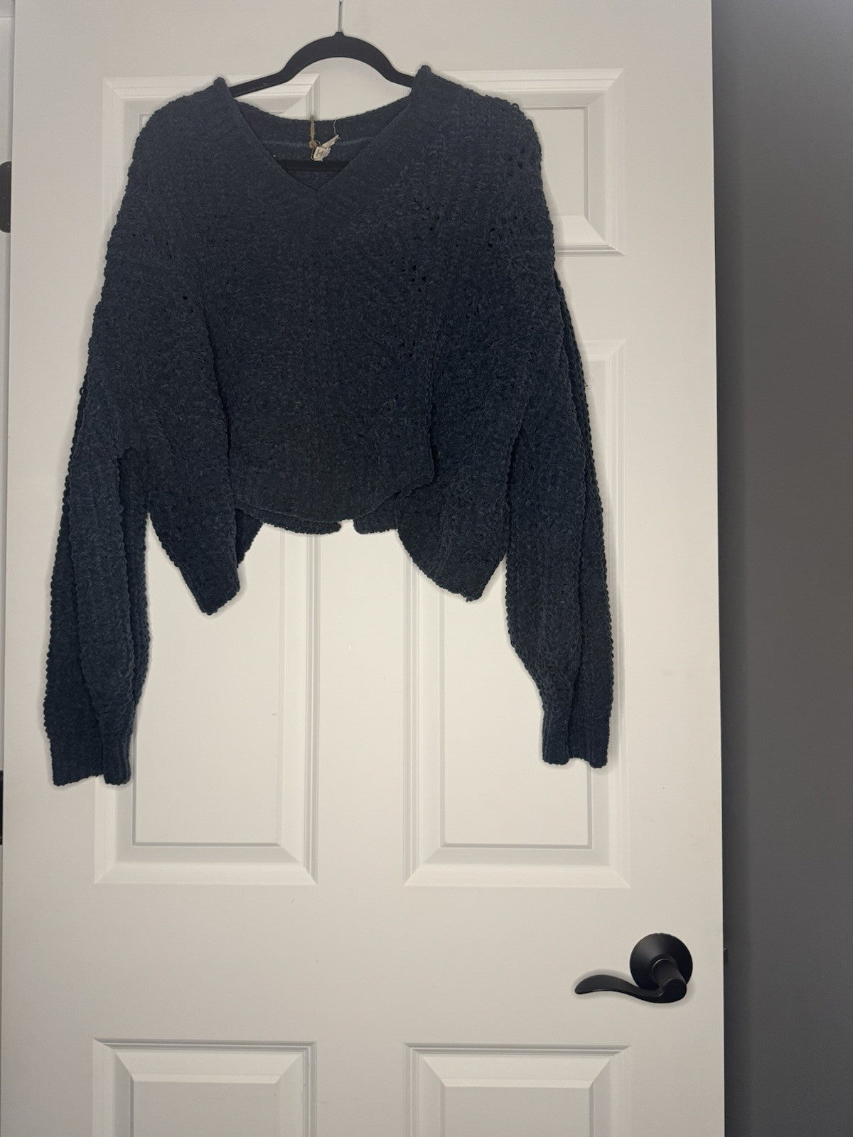 Pol Moonlit Ocean Cropped Knit Sweater Green Large Slit In Back Nwt