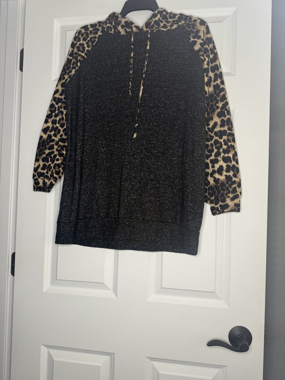 Haptics Hooded Sweater Small Black Heathered Brown Black Animal Print Buffalo Pl