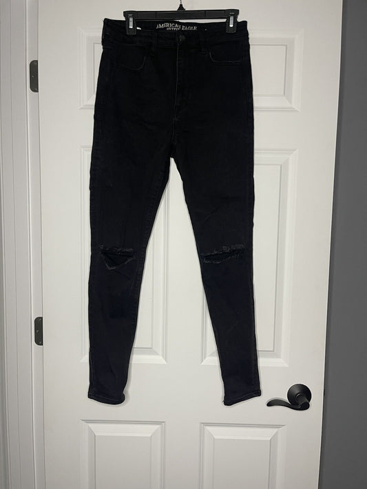 American Eagle super stretch x super hi rise jegging jeans size 12 black distres