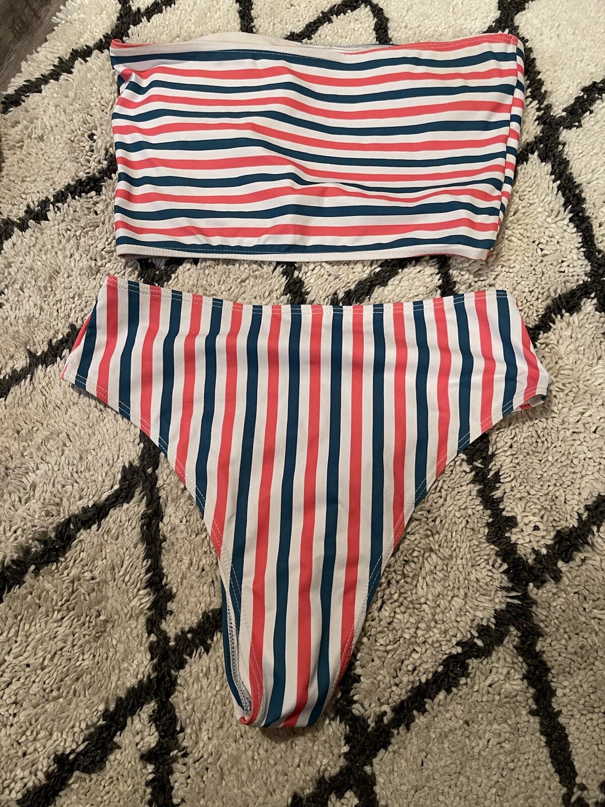Unbranded Two Piece Swimsuit Medium Pink Green White Stripe