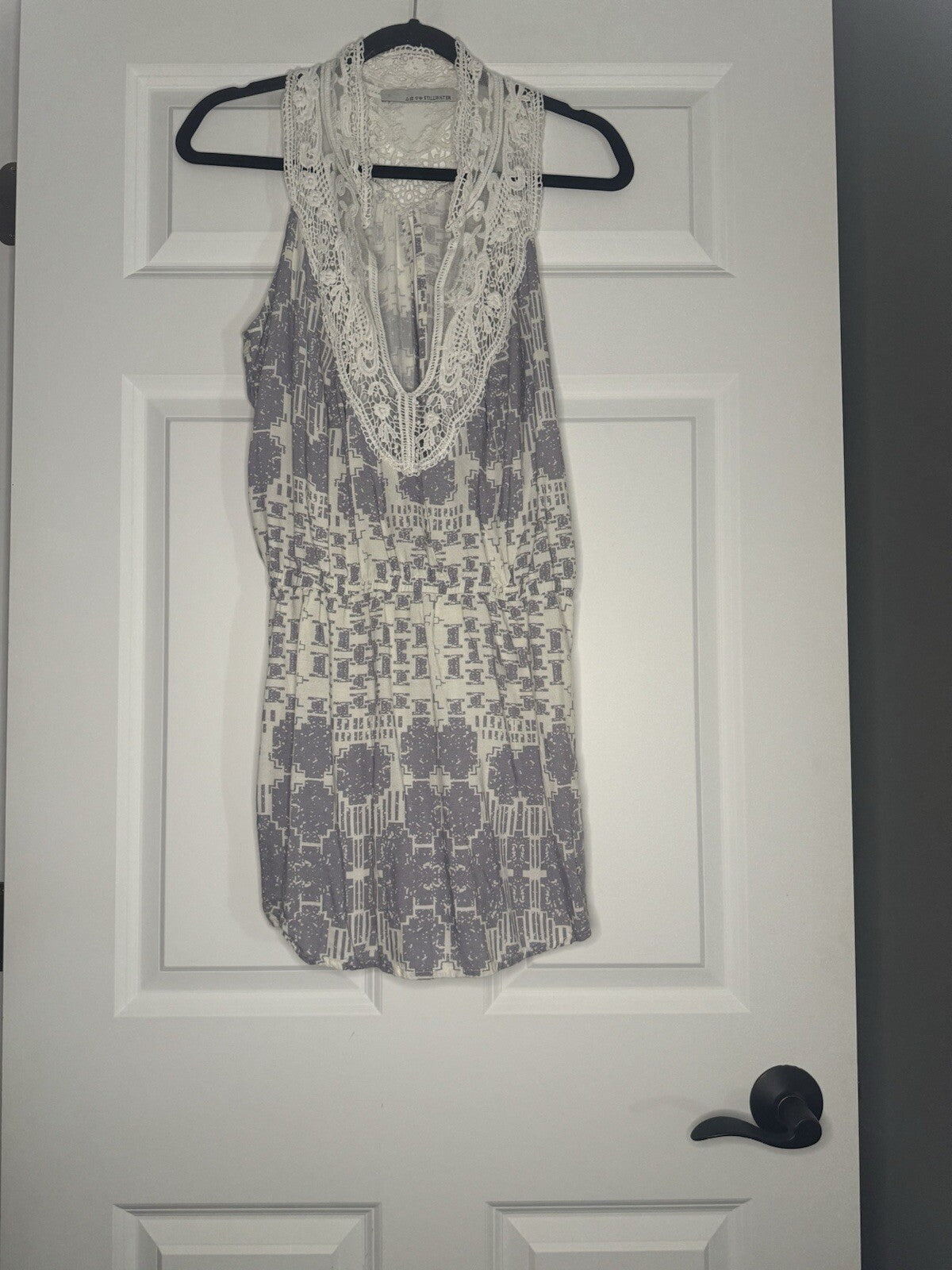 Stillwater Small Swimsuit Coverup Cream Gray Print W Lace 