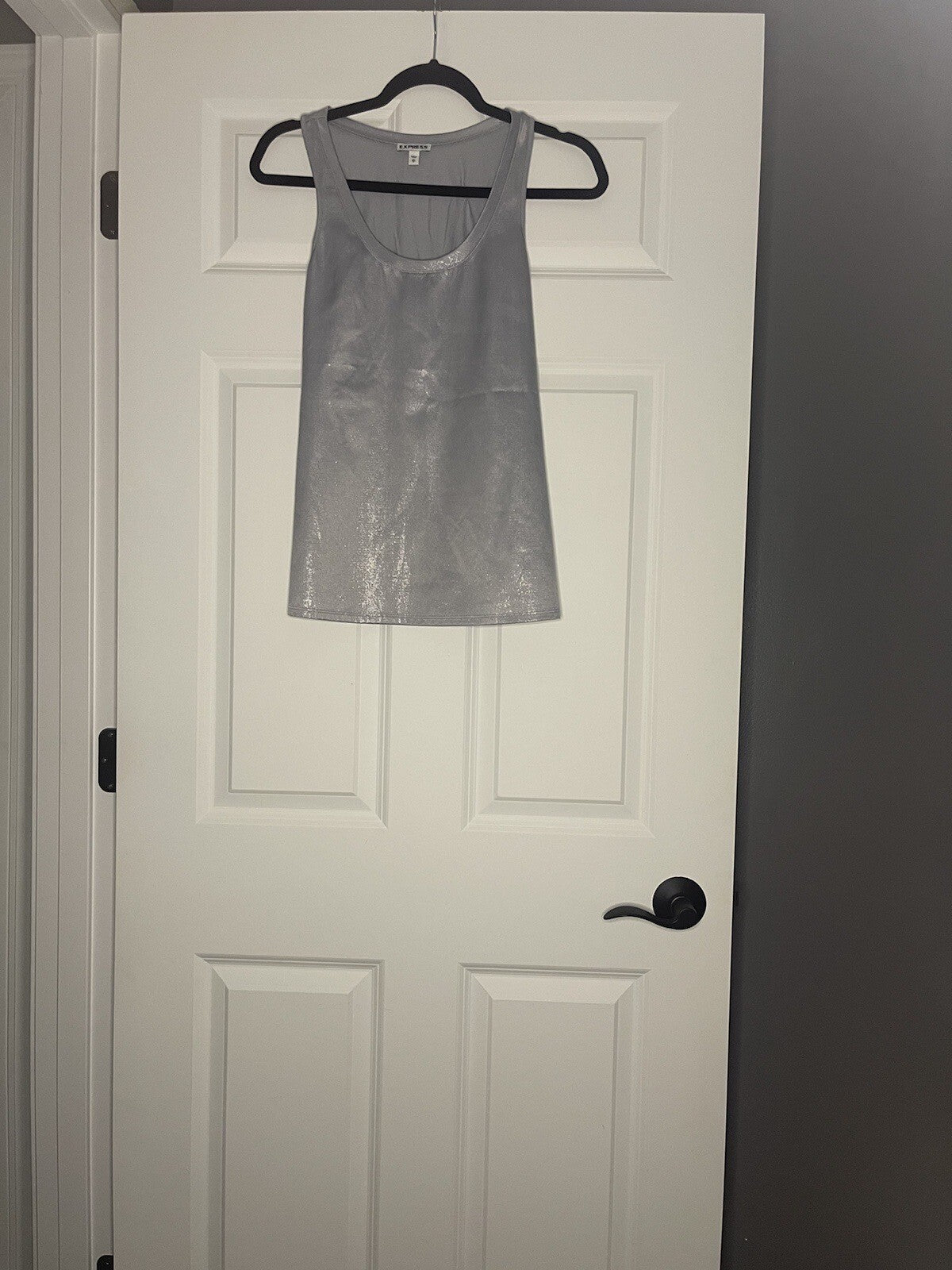 Express Sleeveless Blouse XS Blueish Gray W Silver Sparkle 