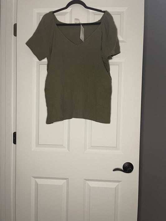 Bibi Short Sleeve Olive Blouse Xl New With Tags 