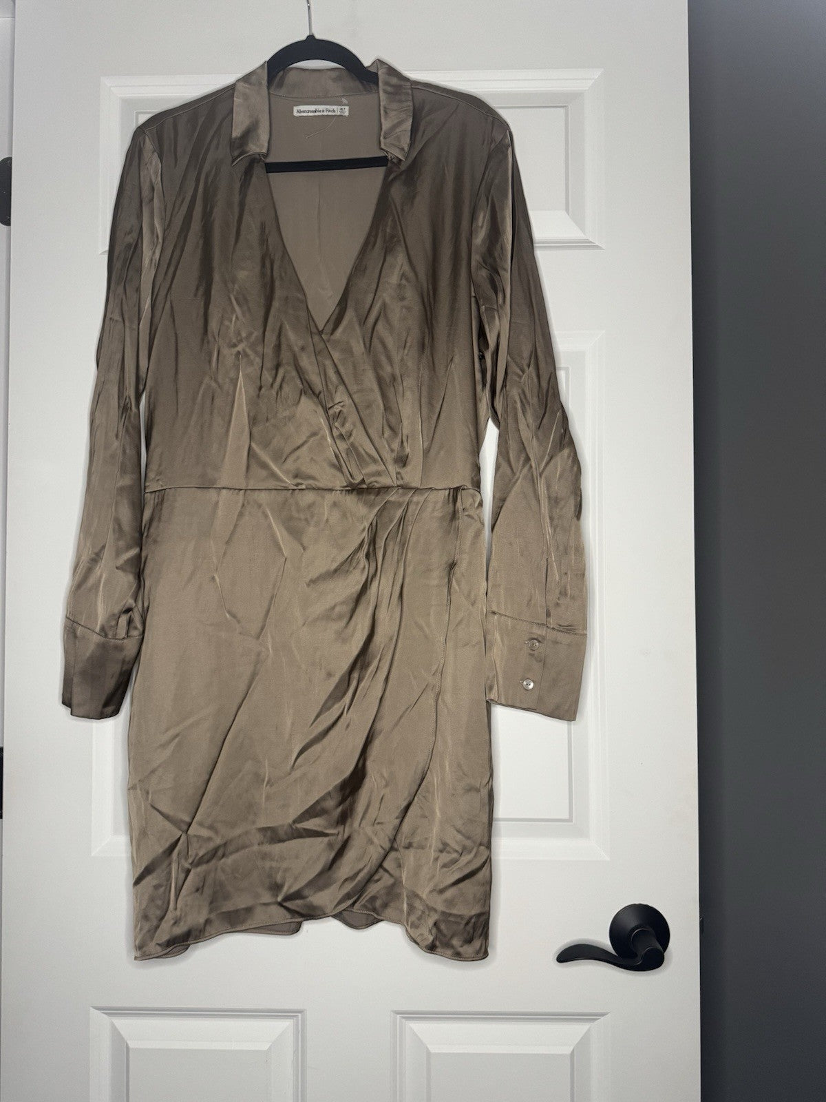 Abercrombie And Fitch Long Sleeve Dress Xl Tall Shiny Taupe Material 