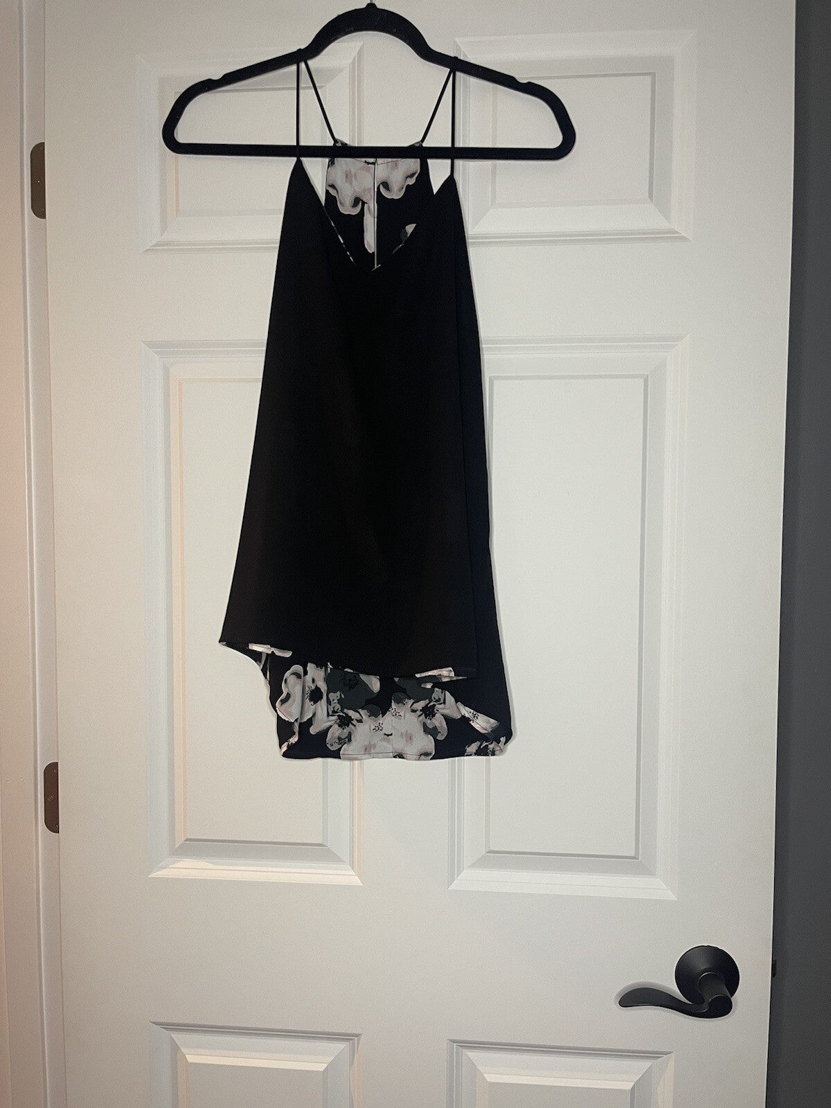 Express reversible sleeveless blouse black and multicolor w black floral 