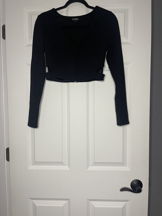 Express long sleeve crop blouse small w cut out sides black