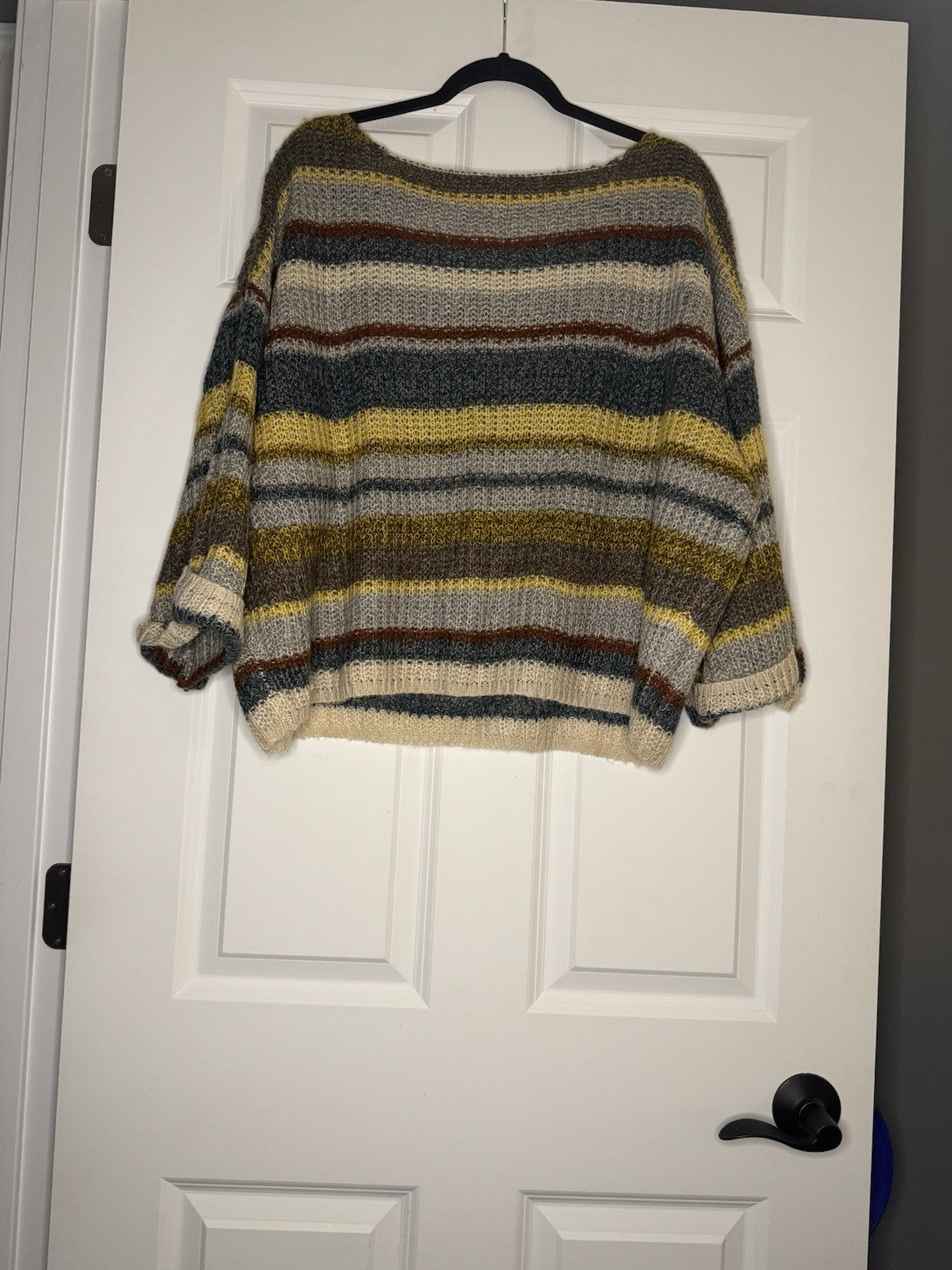 By Together 3/4 Sleeve Sweater M/L Blue Yellow Beige Taupe Rust 