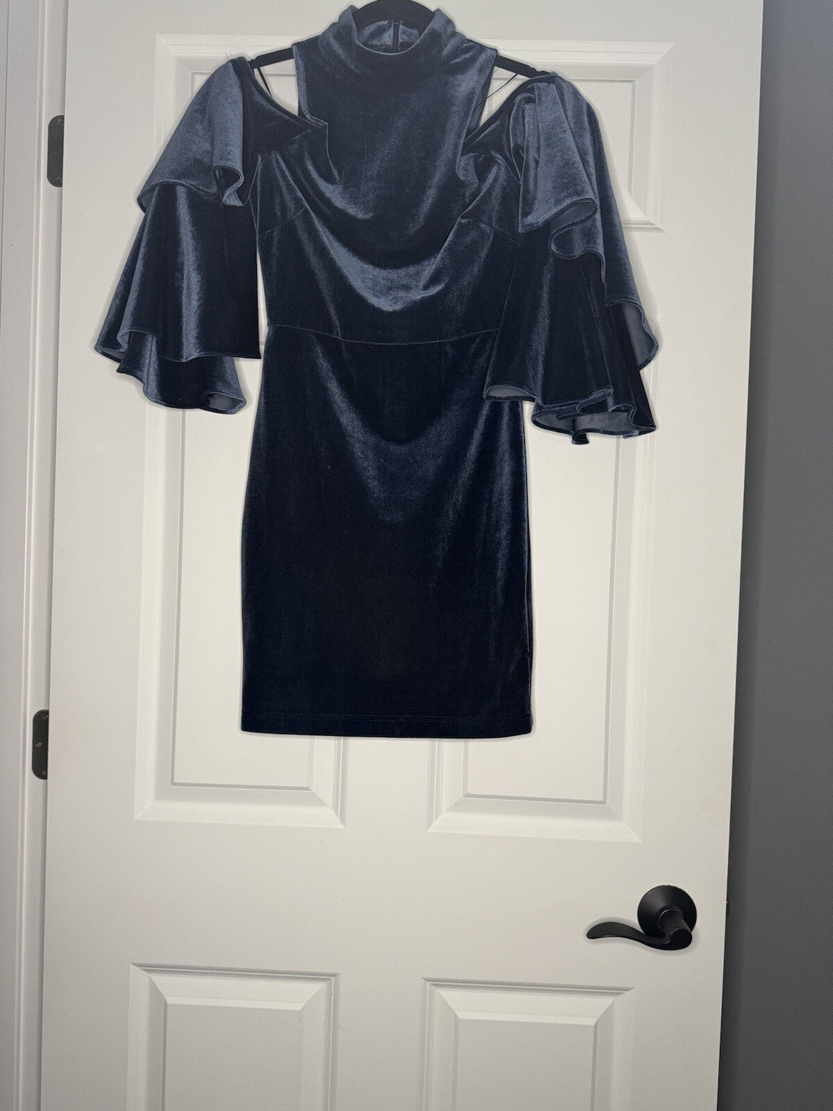 Lulus Velvet Blue Cut Out Shoulder Dress Small Boho Sleeve Nwt 