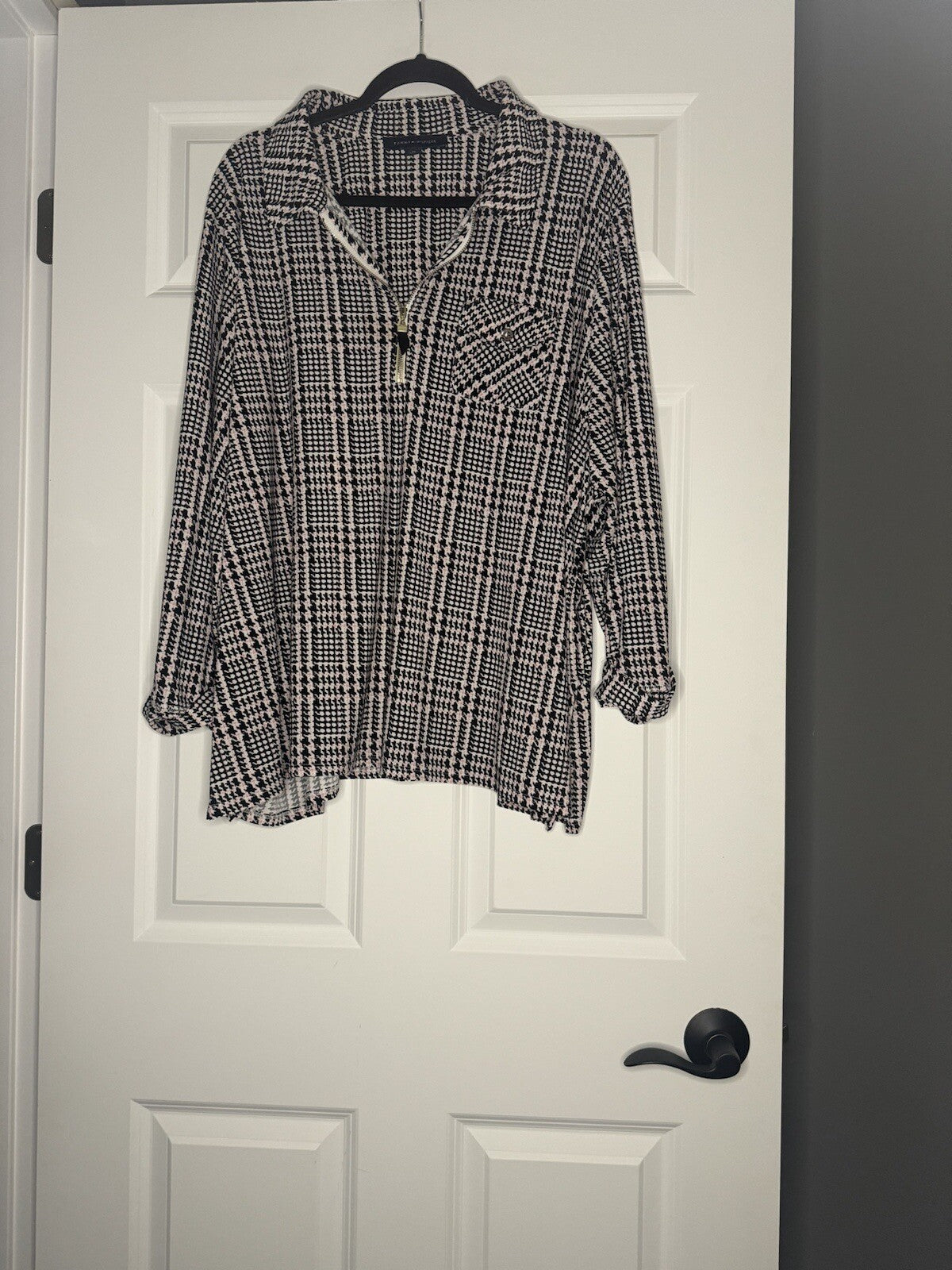 Tommy Hilfiger 3/4 Sleeve Blouse 3x Black Pink White Print 