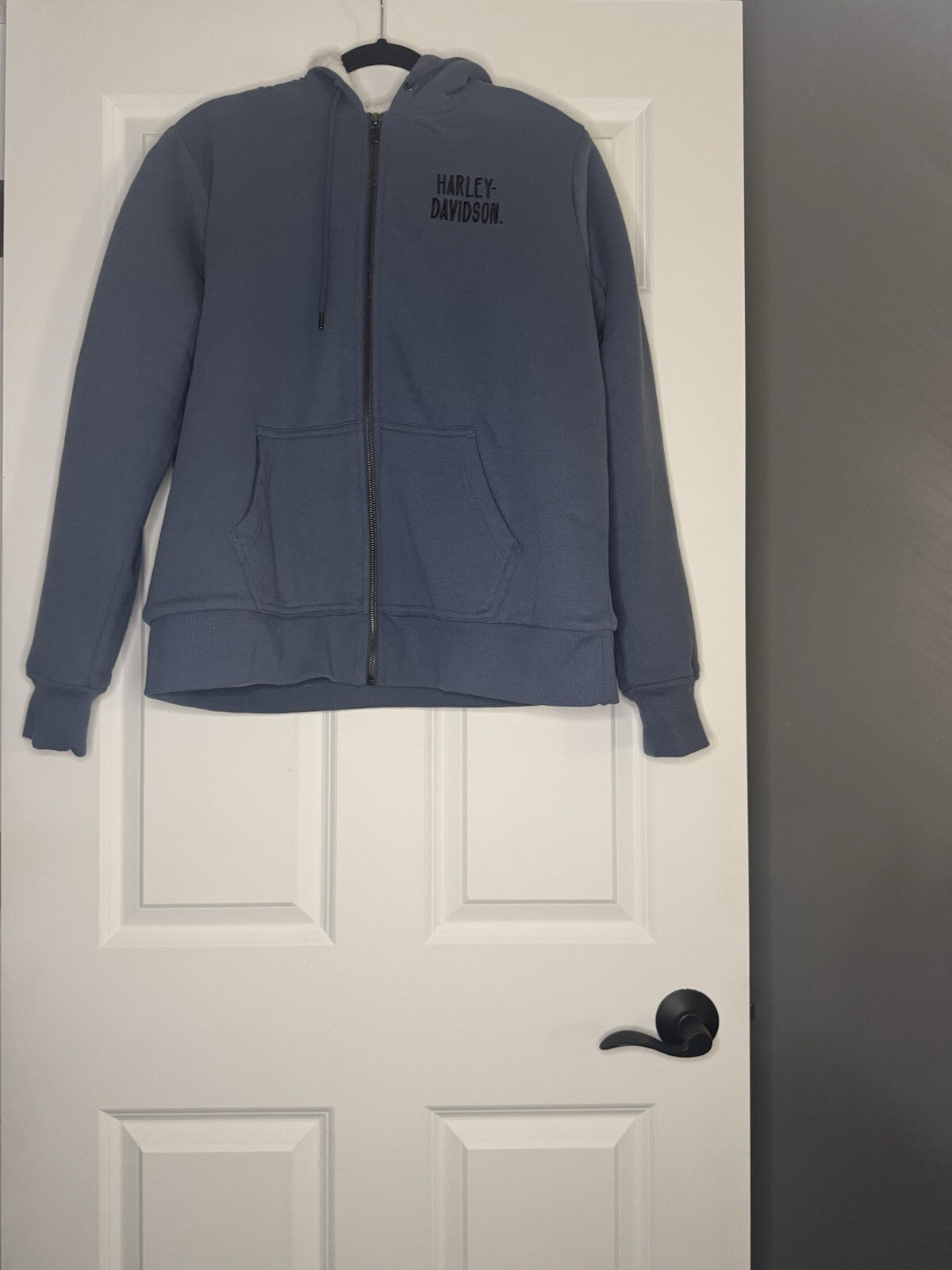 Harley Davidson Hooded Sherpa Lined Zip Up Xl Blue Wore Once 