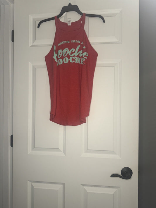 District Sleeveless Top Hotter Than A Hoochie Coochie M Red W Blue Text