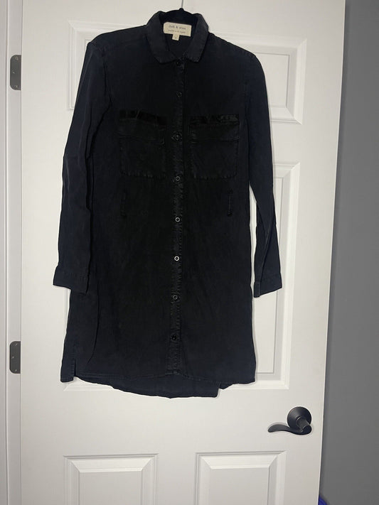 Cloth & Stone long sleeve button up dress small with belt black 